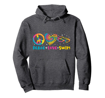 Swimmer Peace Love Swim Funny Swimming Hoodie - Novelty Apparel Men Women - T-Shirt, Sweatshirt, Hoodie
