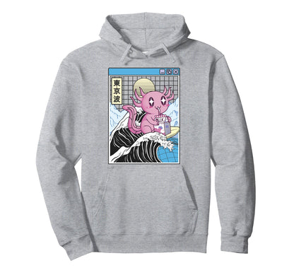 Axolotl Drinking Strawberry Milk Hoodie - Custom Art Print for Adults - T-Shirt, Sweatshirt, Hoodie