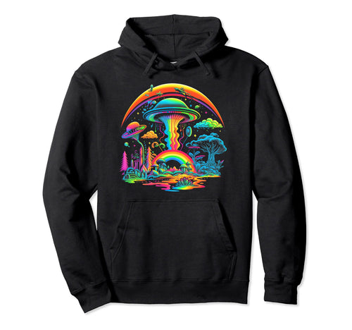 Ufo Funny Alien Mushroom 60S 80S 70S Hoodie - Minimalist Print Unisex - T-Shirt, Sweatshirt, Hoodie