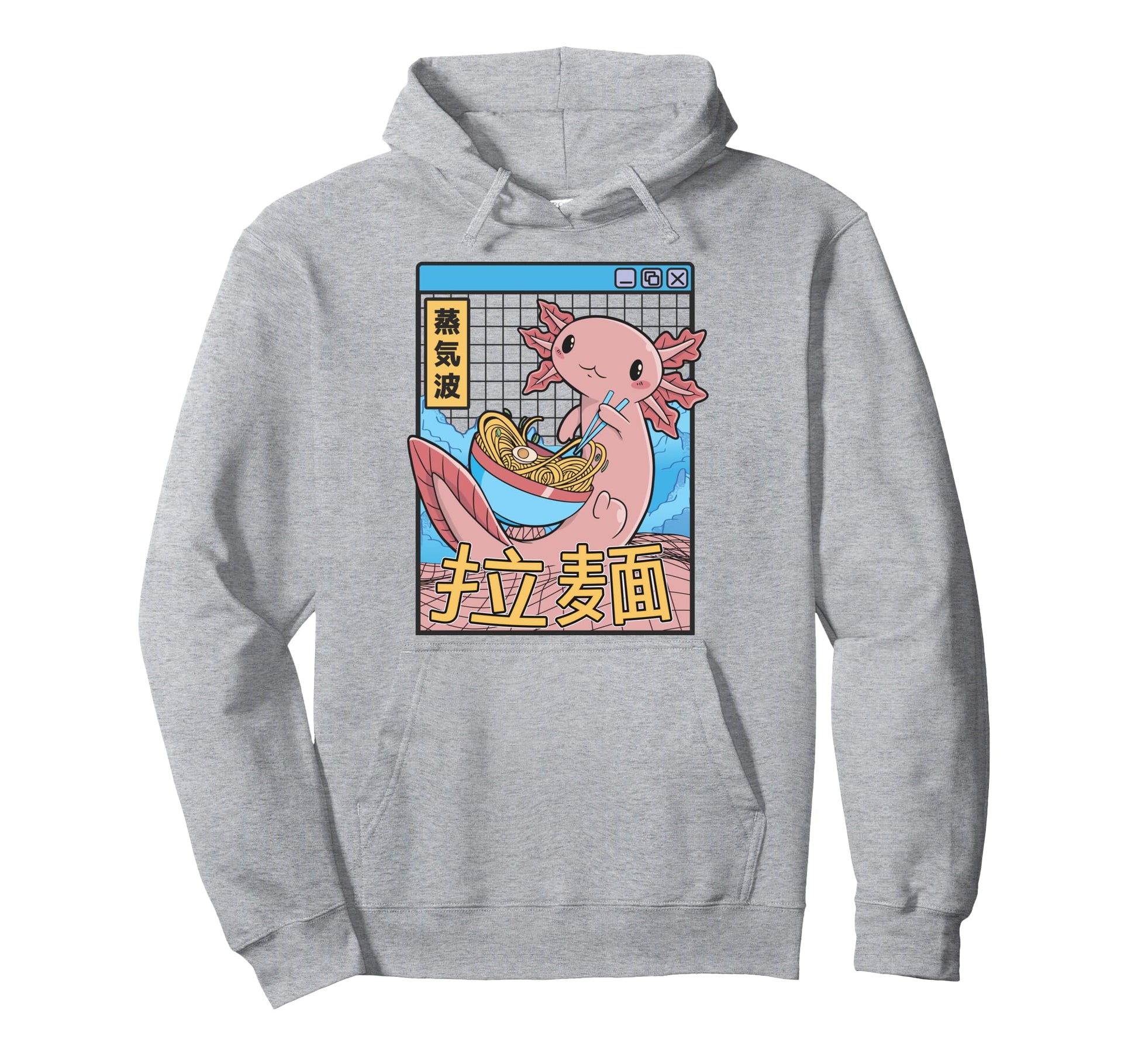 Axolotl Eating Ramen Japan 80S Otaku Hoodie - Minimalist Print Men Women - T-Shirt, Sweatshirt, Hoodie