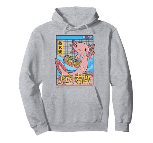Axolotl Eating Ramen Japan 80S Otaku Hoodie - Minimalist Print Men Women - T-Shirt, Sweatshirt, Hoodie
