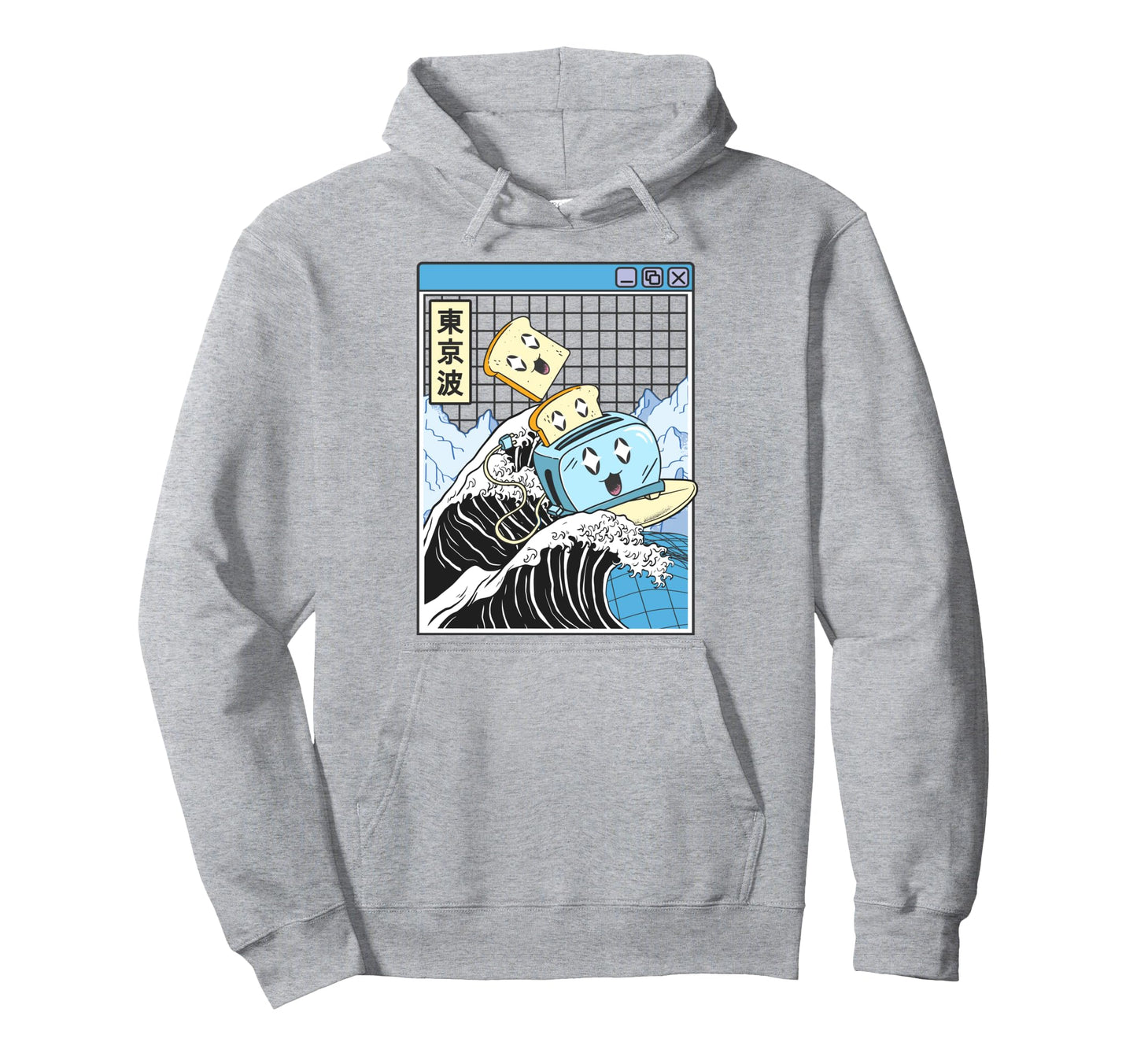Happy Toaster Surfing Kanagawa Japan Hoodie - Trendy Graphic for Adults - T-Shirt, Sweatshirt, Hoodie