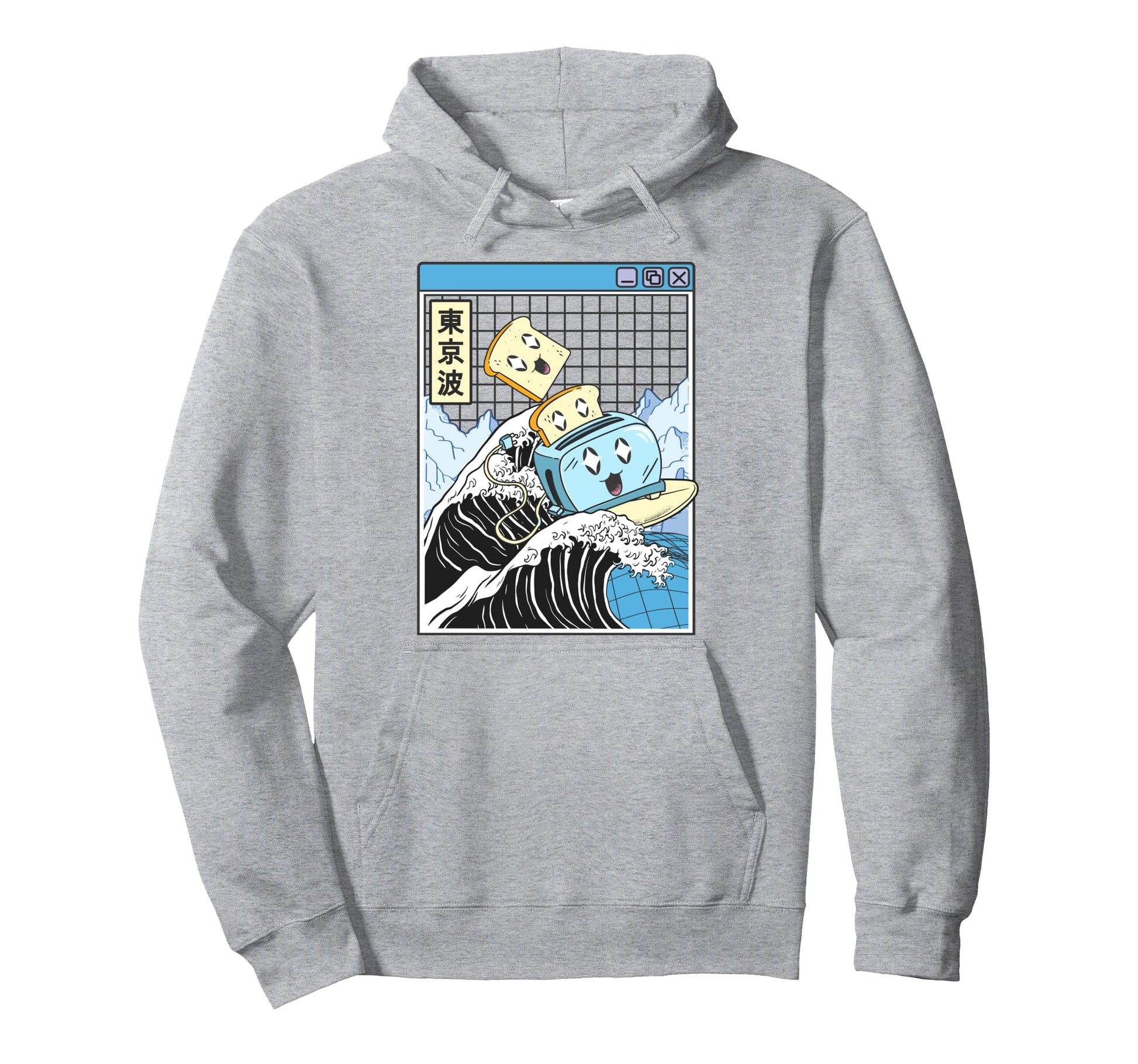 Happy Toaster Surfing Kanagawa Japan Hoodie - Trendy Graphic for Adults - T-Shirt, Sweatshirt, Hoodie