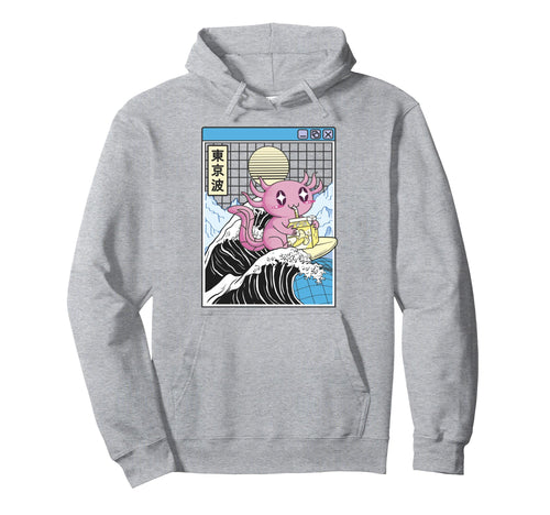 Axolotl Drinking Banana Milk Kanagawa Wave Hoodie - Novelty Apparel Unisex - T-Shirt, Sweatshirt, Hoodie