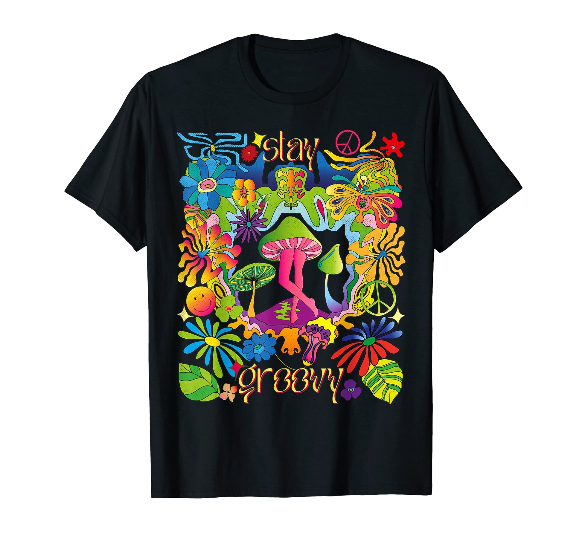 Stay Groovy 70S Rainbow Butterfly T-Shirt - Casual Everyday Wear Men Women - T-Shirt, Sweatshirt, Hoodie