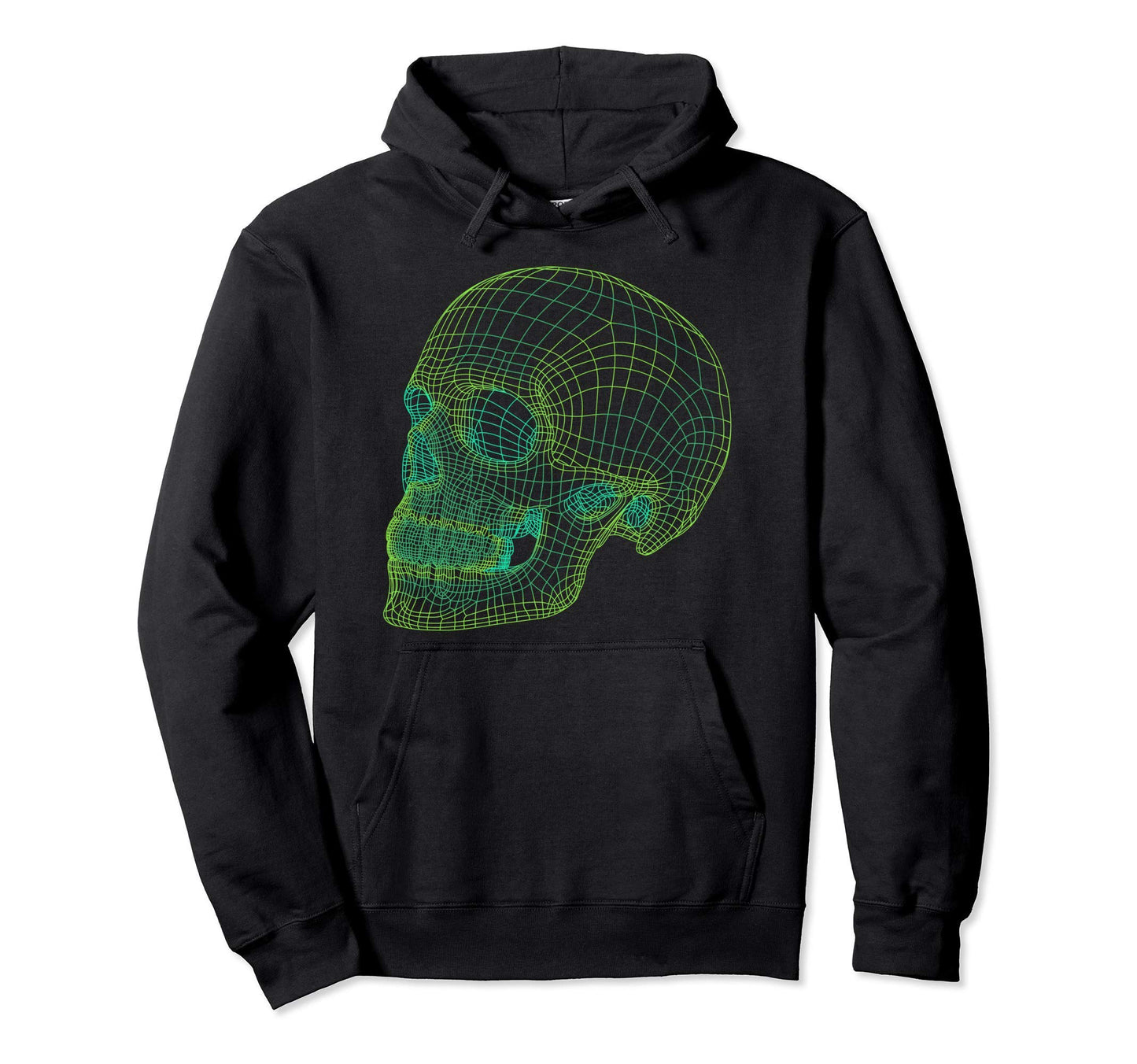 Digital Skull Green Digitized Skull Mesh Hoodie - Unique Graphic Men Women - T-Shirt, Sweatshirt, Hoodie