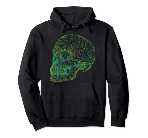 Digital Skull Green Digitized Skull Mesh Hoodie - Unique Graphic Men Women - T-Shirt, Sweatshirt, Hoodie