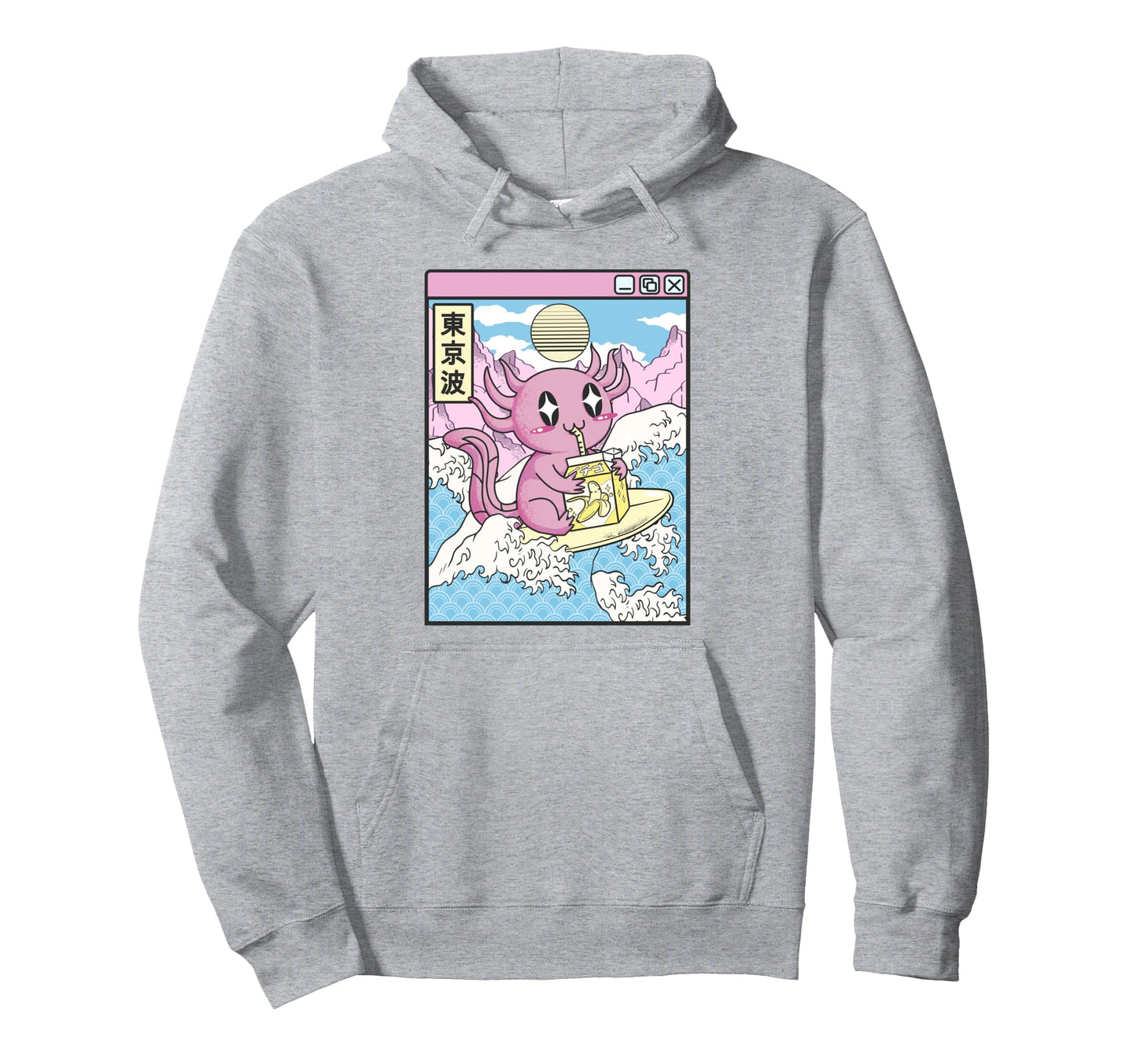 Surfing Axolotl Drinking Banana Milk Hoodie - Streetwear Style for Adults - T-Shirt, Sweatshirt, Hoodie