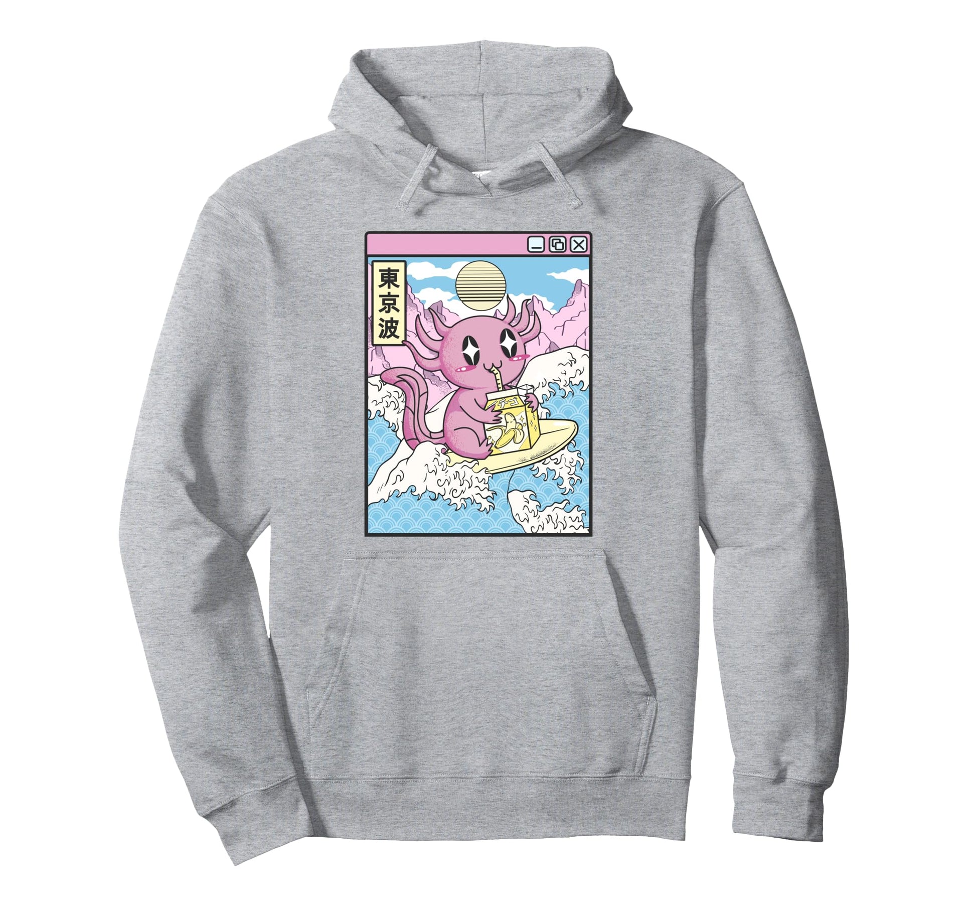 Surfing Axolotl Drinking Banana Milk Hoodie - Streetwear Style for Adults - T-Shirt, Sweatshirt, Hoodie