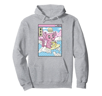 Surfing Axolotl Drinking Banana Milk Hoodie - Streetwear Style for Adults - T-Shirt, Sweatshirt, Hoodie
