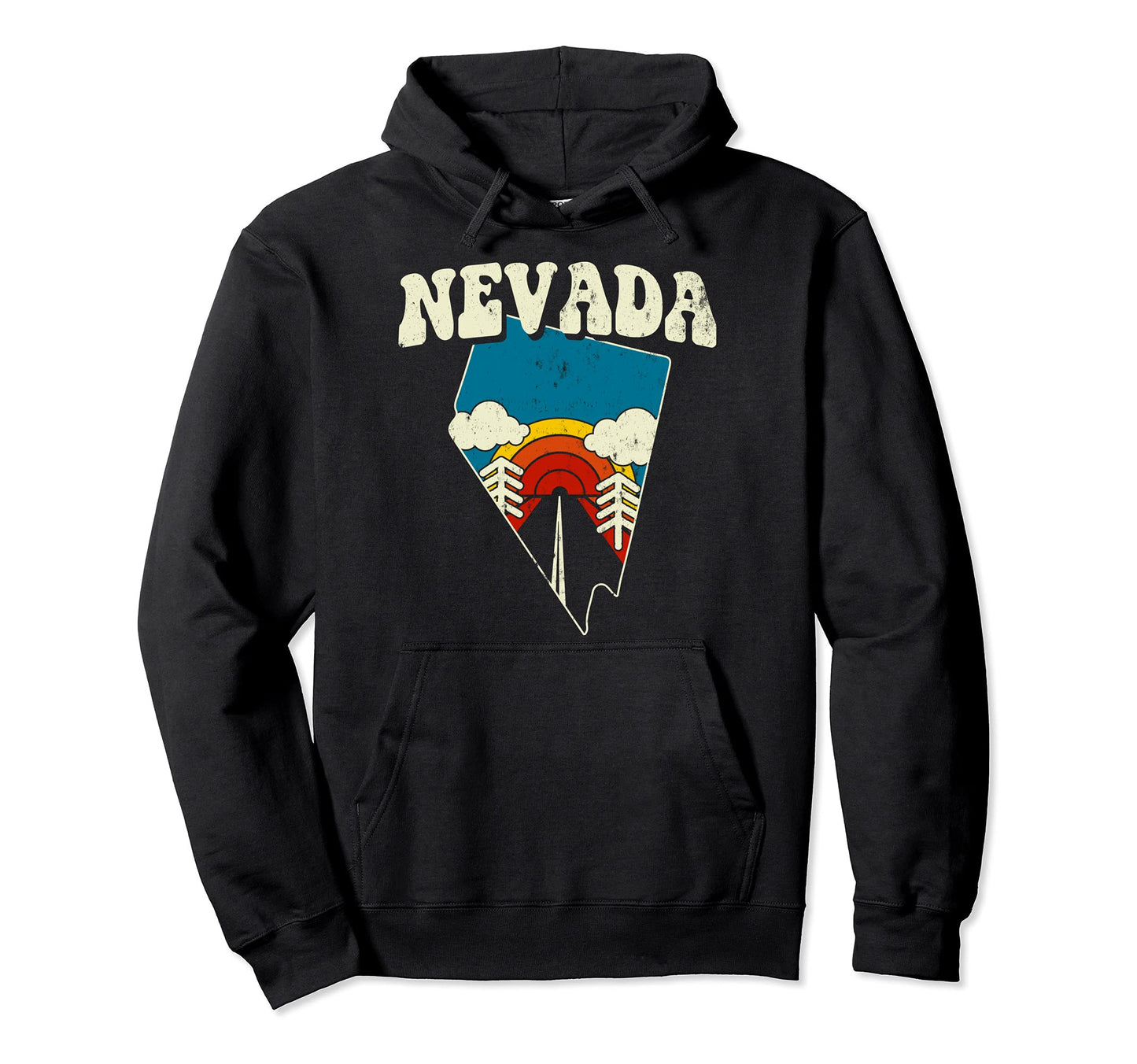 Nevada State Rainbow Hippie 70S Map Hoodie - Fun Novelty Design Unisex - T-Shirt, Sweatshirt, Hoodie