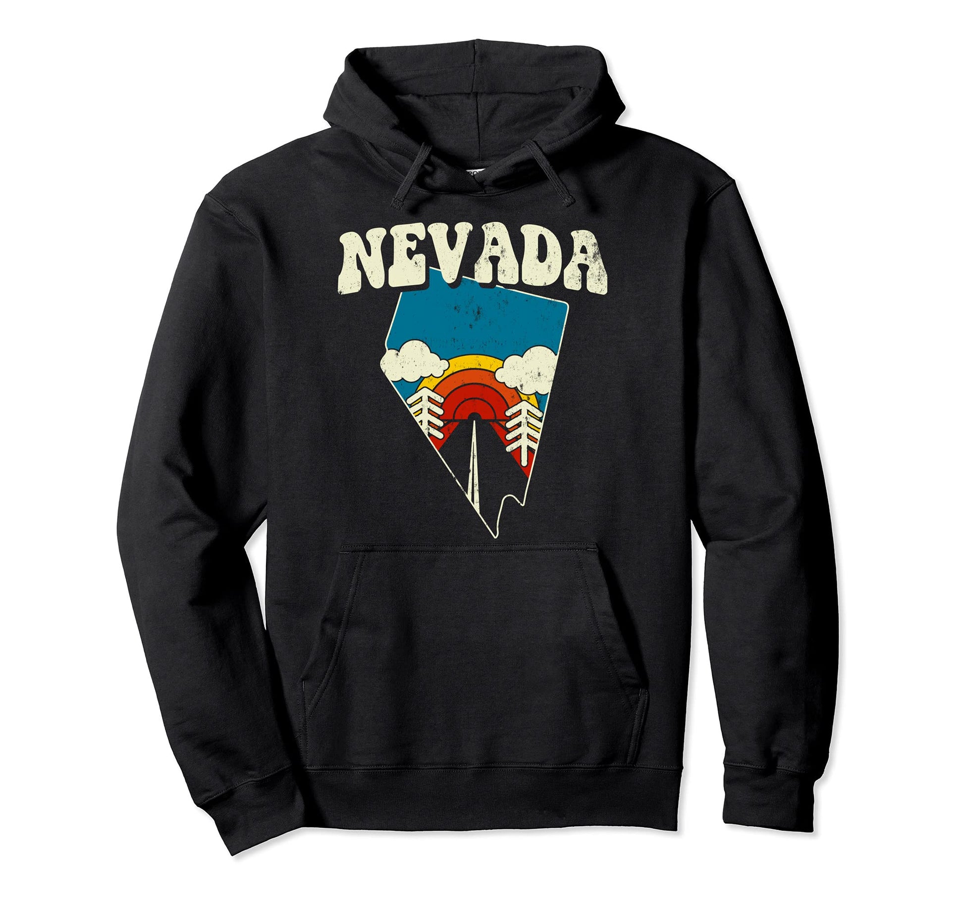 Nevada State Rainbow Hippie 70S Map Hoodie - Fun Novelty Design Unisex - T-Shirt, Sweatshirt, Hoodie