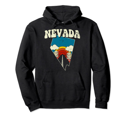 Nevada State Rainbow Hippie 70S Map Hoodie - Fun Novelty Design Unisex - T-Shirt, Sweatshirt, Hoodie