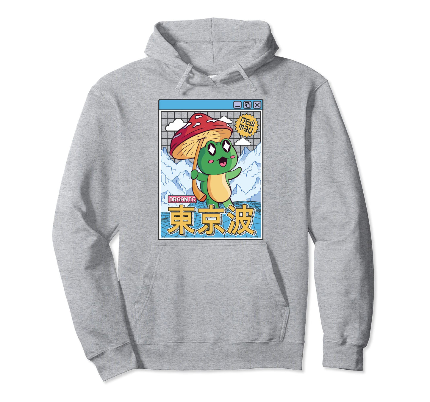 Happy Frog Mushroom Kawaii Vaporwave Hoodie - Minimalist Print for Adults - T-Shirt, Sweatshirt, Hoodie