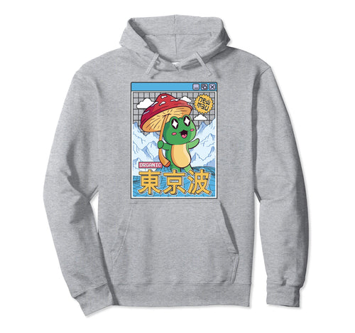 Happy Frog Mushroom Kawaii Vaporwave Hoodie - Minimalist Print for Adults - T-Shirt, Sweatshirt, Hoodie