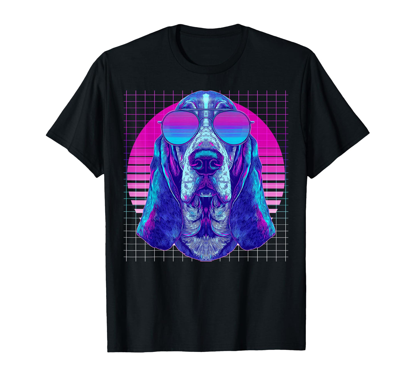 Basset Hound Sunglasses Dog Vaporwave T-Shirt - Graphic Print Men Women - T-Shirt, Sweatshirt, Hoodie