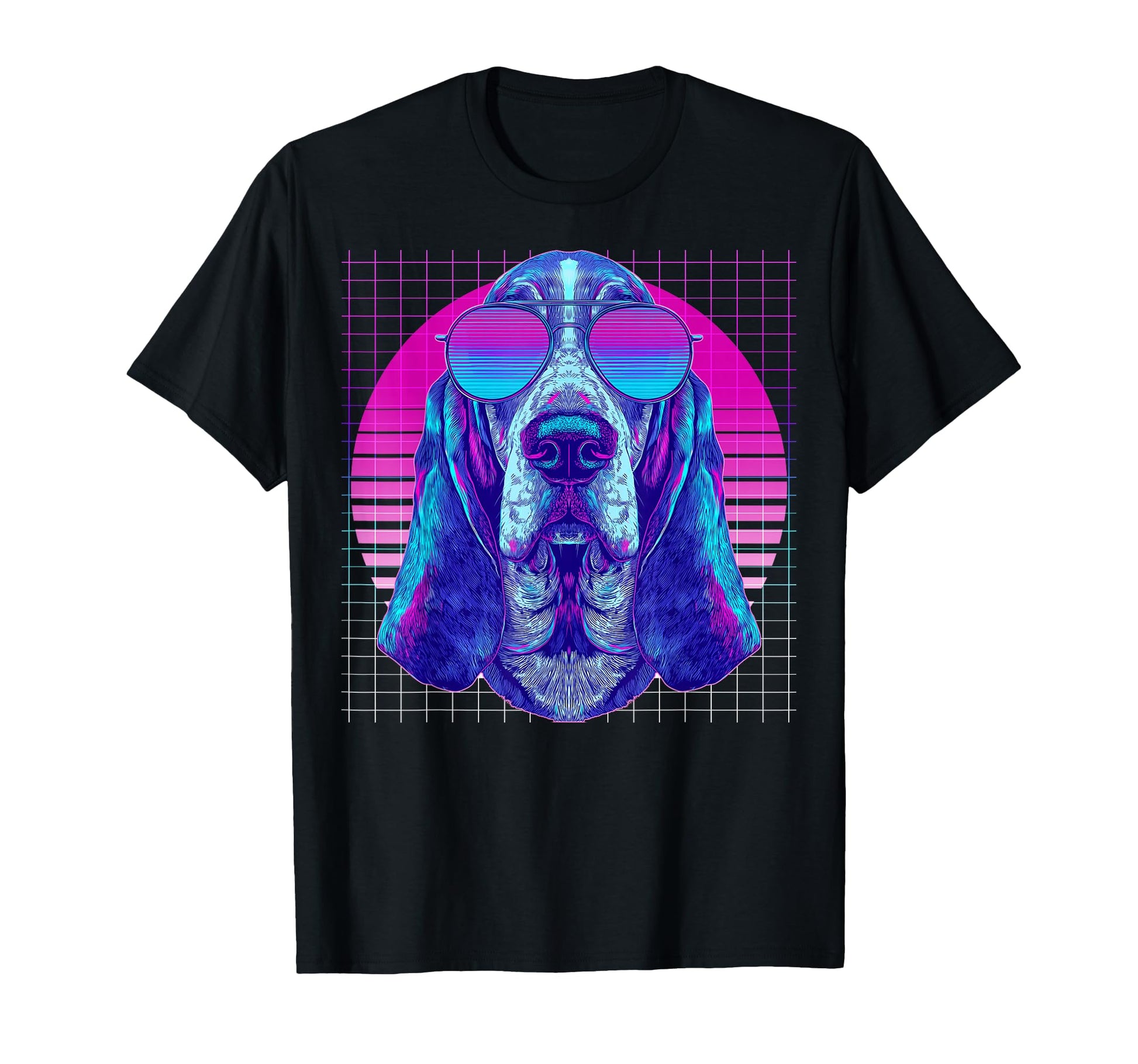 Basset Hound Sunglasses Dog Vaporwave T-Shirt - Graphic Print Men Women - T-Shirt, Sweatshirt, Hoodie