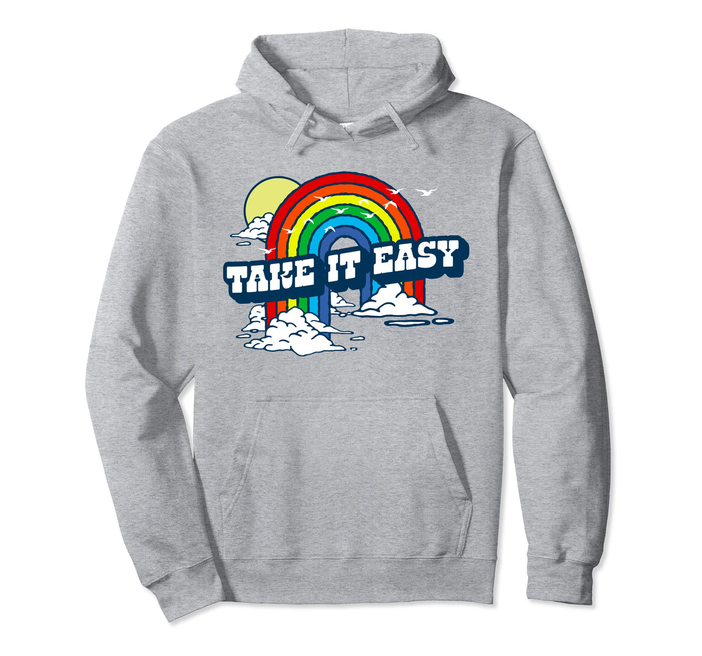Take It Easy Eighties Rainbow Distressed Hoodie - Graphic Print for Adults - T-Shirt, Sweatshirt, Hoodie