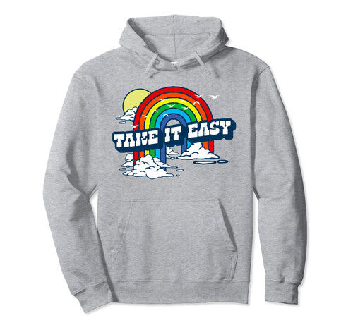 Take It Easy Eighties Rainbow Distressed Hoodie - Graphic Print for Adults - T-Shirt, Sweatshirt, Hoodie