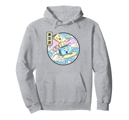 Surfing Toaster Japan Waves Kawaii Hoodie - Graphic Print Men Women - T-Shirt, Sweatshirt, Hoodie