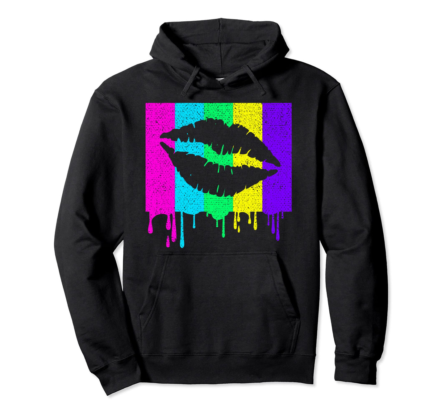 Distressed Lips Dripping Rainbow Hoodie - Streetwear Style Unisex - T-Shirt, Sweatshirt, Hoodie