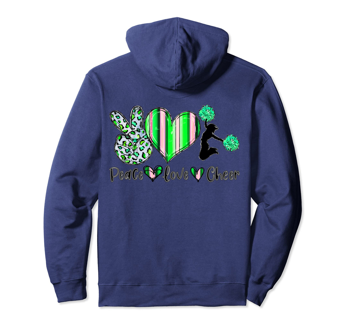 Peace Love Cheer Peace Love Cheer Hoodie - Fun Novelty Design for Adults - T-Shirt, Sweatshirt, Hoodie
