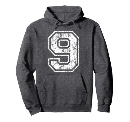 Sports Jersey Grunge Number 9 Fan Team Hoodie - Streetwear Style Unisex - T-Shirt, Sweatshirt, Hoodie