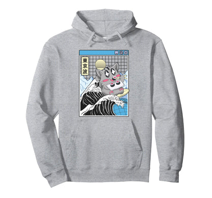 Cat Eating Sushi Surfing Kanagawa Hoodie - Casual Everyday Wear for Adults - T-Shirt, Sweatshirt, Hoodie