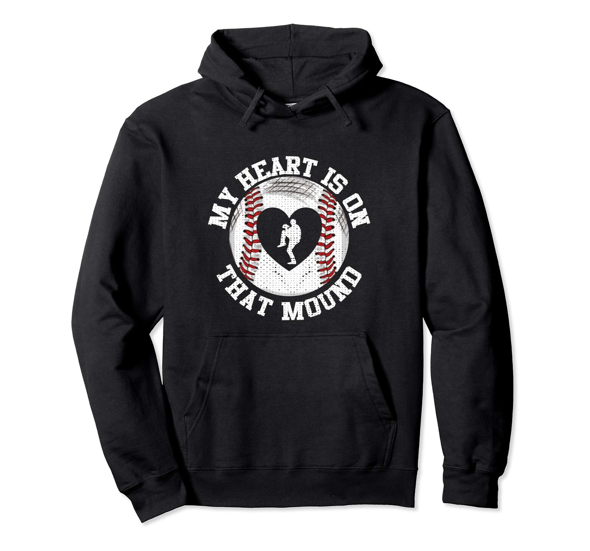Funny Baseball Pitcher Heart Mom Hoodie - Casual Everyday Wear Men Women - T-Shirt, Sweatshirt, Hoodie