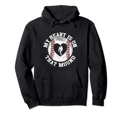 Funny Baseball Pitcher Heart Mom Hoodie - Casual Everyday Wear Men Women - T-Shirt, Sweatshirt, Hoodie