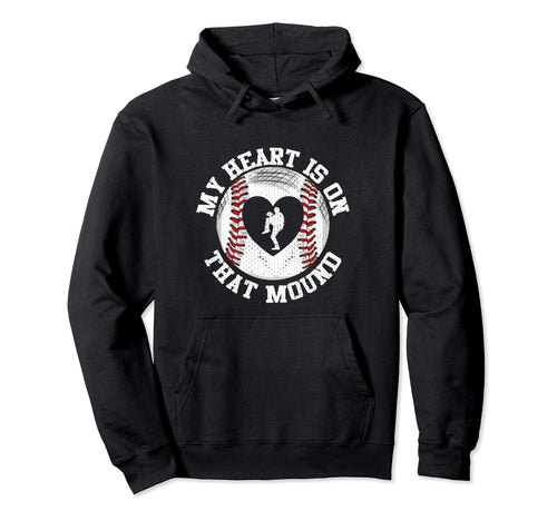 Funny Baseball Pitcher Heart Mom Hoodie - Casual Everyday Wear Men Women - T-Shirt, Sweatshirt, Hoodie