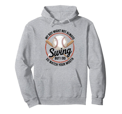 Funny Baseball Parent Swing Joke Hoodie - Graphic Print for Adults - T-Shirt, Sweatshirt, Hoodie