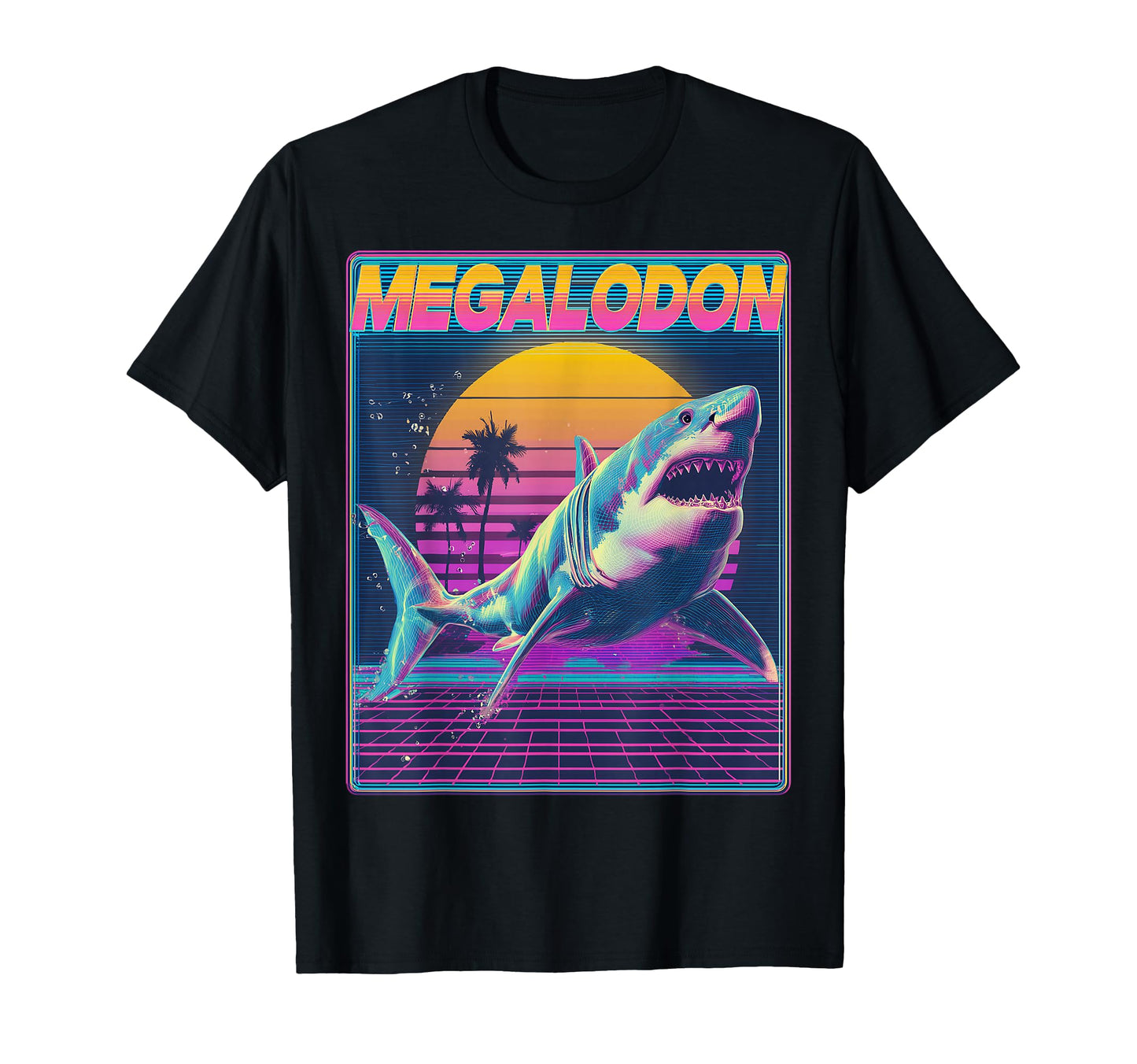 Megalodon Shark Ocean Vaporwave T-Shirt - Custom Art Print Unisex - T-Shirt, Sweatshirt, Hoodie