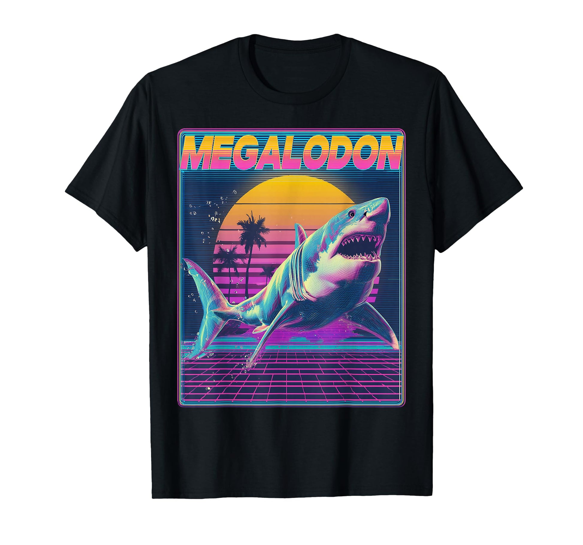 Megalodon Shark Ocean Vaporwave T-Shirt - Custom Art Print Unisex - T-Shirt, Sweatshirt, Hoodie