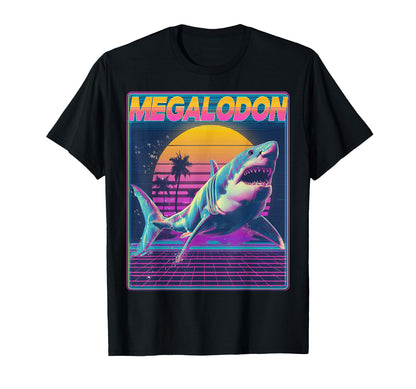 Megalodon Shark Ocean Vaporwave T-Shirt - Custom Art Print Unisex - T-Shirt, Sweatshirt, Hoodie