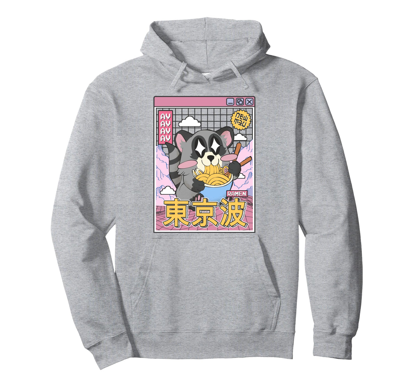 Raccoon Eating Ramen Kawaii Vaporwave Hoodie - Custom Art Print Men Women - T-Shirt, Sweatshirt, Hoodie