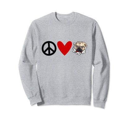 Pug Lovers Peace Love Pugs Sweatshirt - Trendy Graphic for Adults - T-Shirt, Sweatshirt, Hoodie