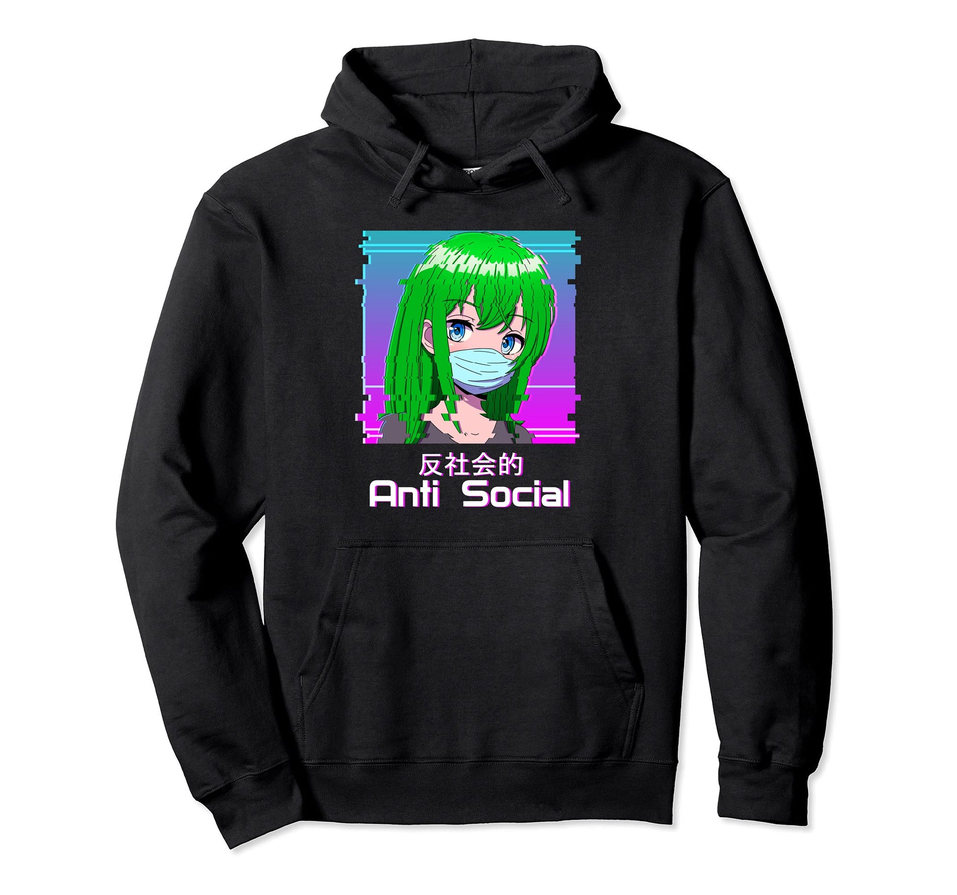 Antisocial Anime Face Mask Vaporwave Hoodie - Trendy Graphic for Adults - T-Shirt, Sweatshirt, Hoodie