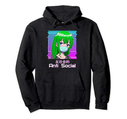 Antisocial Anime Face Mask Vaporwave Hoodie - Trendy Graphic for Adults - T-Shirt, Sweatshirt, Hoodie