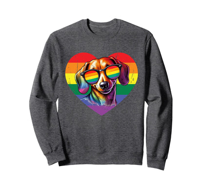 Rainbow Love Heart Dog Pride Lgbt Funny Sweatshirt - Unique Graphic Unisex - T-Shirt, Sweatshirt, Hoodie