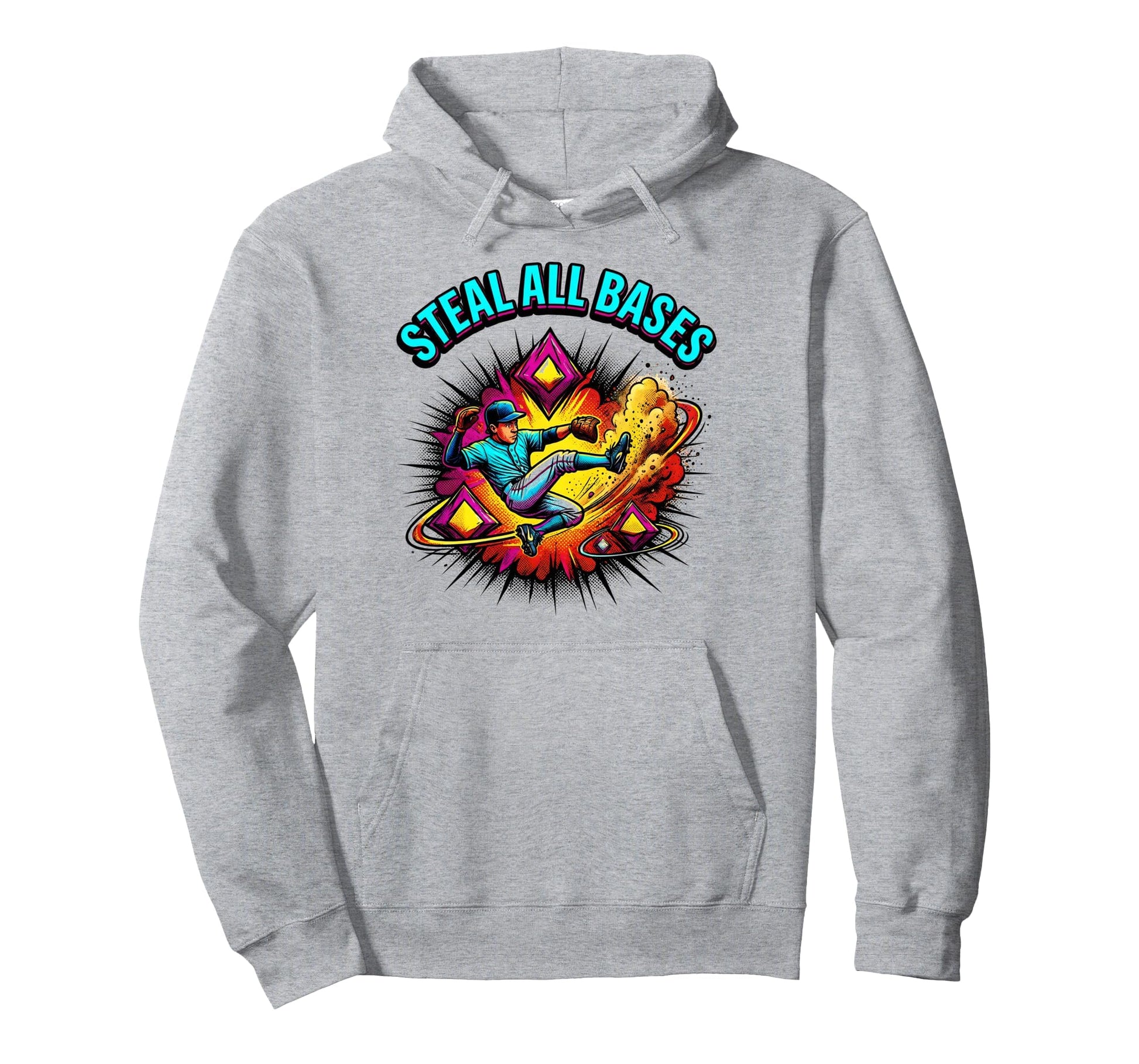 Steal All Bases Bold Baseball Hoodie - Casual Everyday Wear Men Women - T-Shirt, Sweatshirt, Hoodie