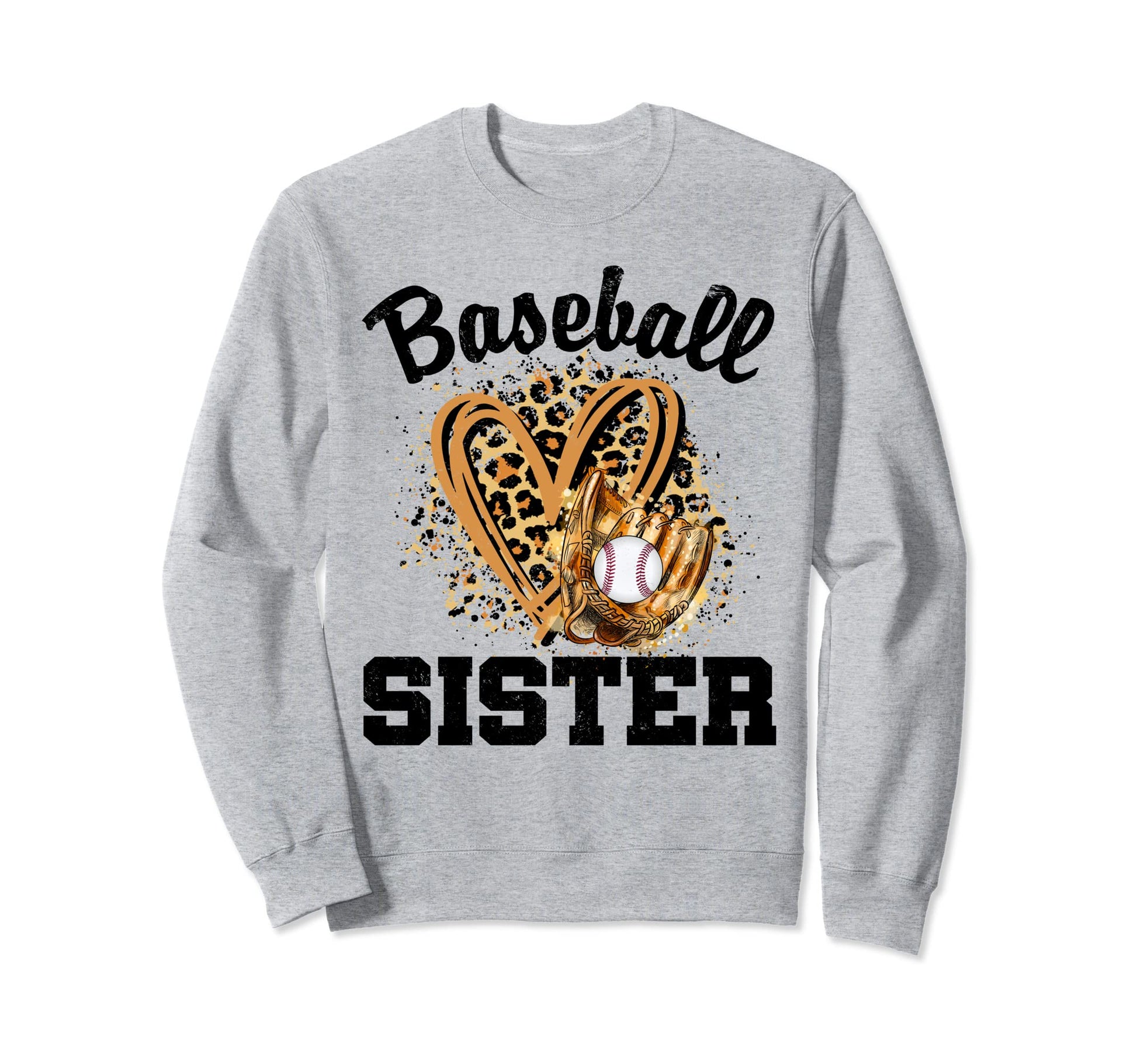 Baseball Sister Leopard Heart Baseball Sweatshirt - Trendy Graphic Unisex - T-Shirt, Sweatshirt, Hoodie