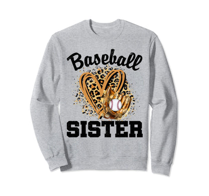 Baseball Sister Leopard Heart Baseball Sweatshirt - Trendy Graphic Unisex - T-Shirt, Sweatshirt, Hoodie