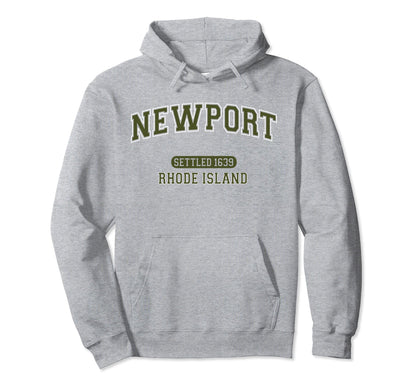 Newport Rhode Island Sports Varsity Olive Hoodie - Streetwear Style Unisex - T-Shirt, Sweatshirt, Hoodie