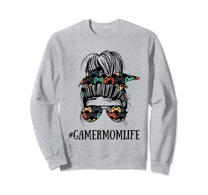 Messy Bun Life Gamer Mom Mothers Sweatshirt - Minimalist Print Men Women - T-Shirt, Sweatshirt, Hoodie