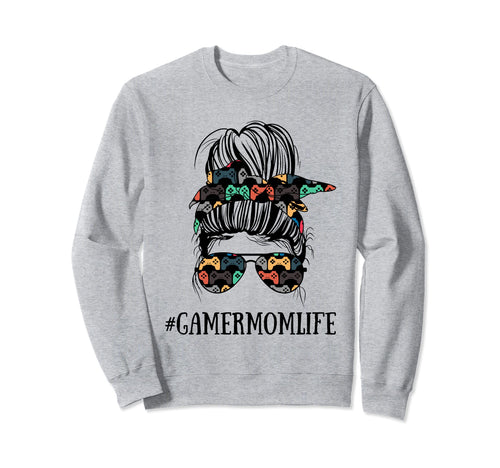 Messy Bun Life Gamer Mom Mothers Sweatshirt - Minimalist Print Men Women - T-Shirt, Sweatshirt, Hoodie