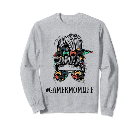 Messy Bun Life Gamer Mom Mothers Sweatshirt - Minimalist Print Men Women - T-Shirt, Sweatshirt, Hoodie
