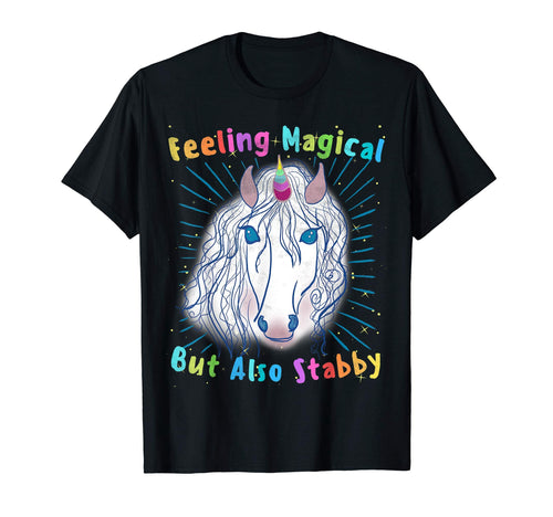 Unicorn Magical But Stabby 70S Rainbow T-Shirt - Trendy Graphic Men Women - T-Shirt, Sweatshirt, Hoodie