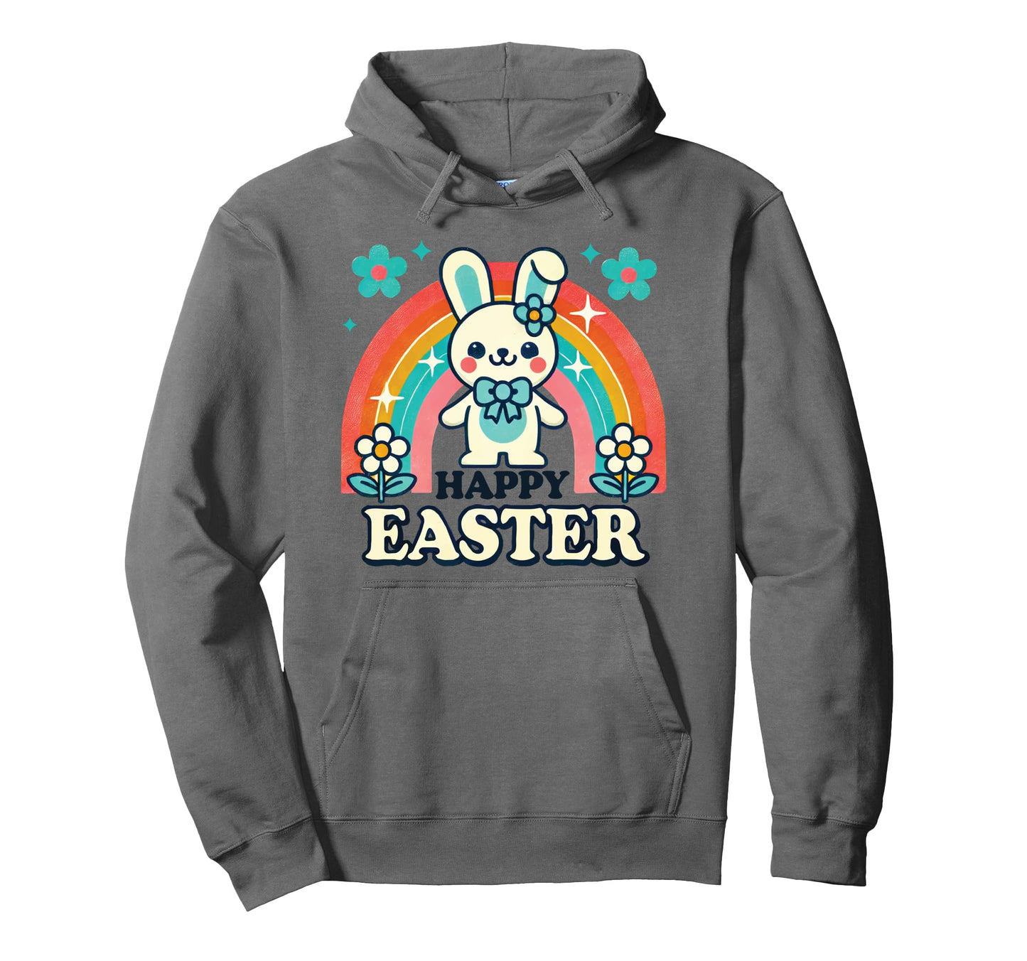 Easter Rabbit Rainbow Aesthetic Happy Hoodie - Casual Everyday Wear Unisex - T-Shirt, Sweatshirt, Hoodie
