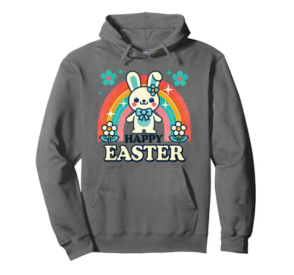 Easter Rabbit Rainbow Aesthetic Happy Hoodie - Casual Everyday Wear Unisex - T-Shirt, Sweatshirt, Hoodie